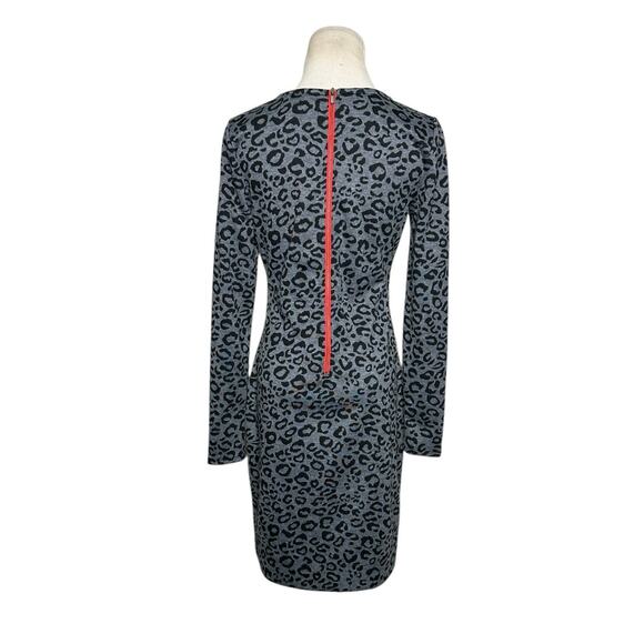 Banana Republic gray black leopard print long sleeves sheath dress size 4 - Picture 9 of 13
